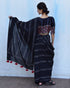 Black Hand Block Printed Cotton Mul Saree